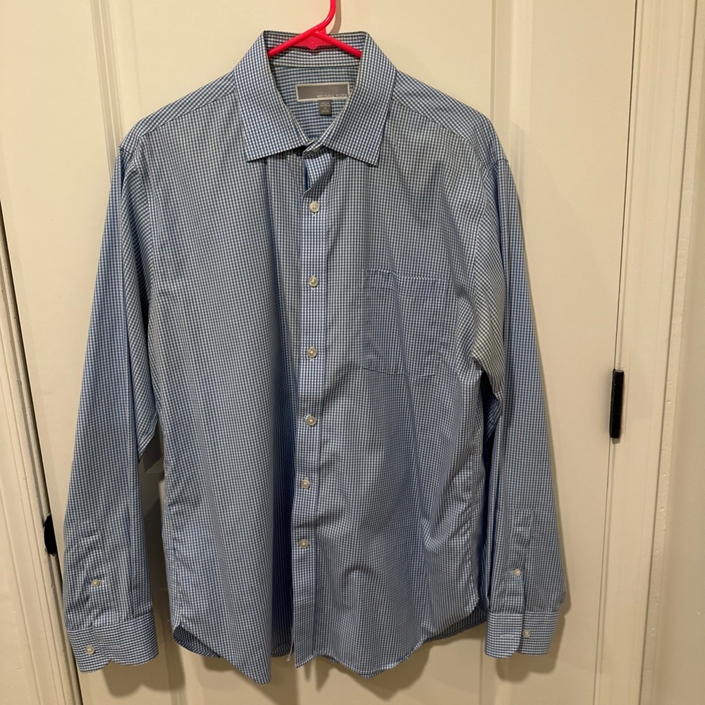 Michael Kors Dress Shirt Blue/White Plaid - Size 34/35 Neck 16